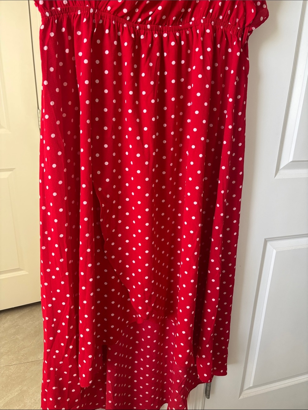 City Chic Red White Polka Dot High-Low Wrap Dress - Picture 3 of 6
